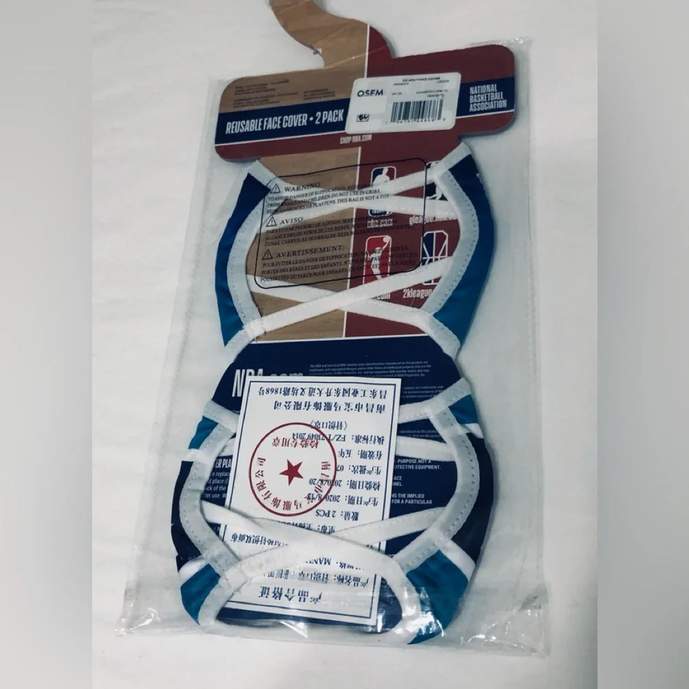NBA Basketball 2 Pack Reusable Hornets face Masks blue.